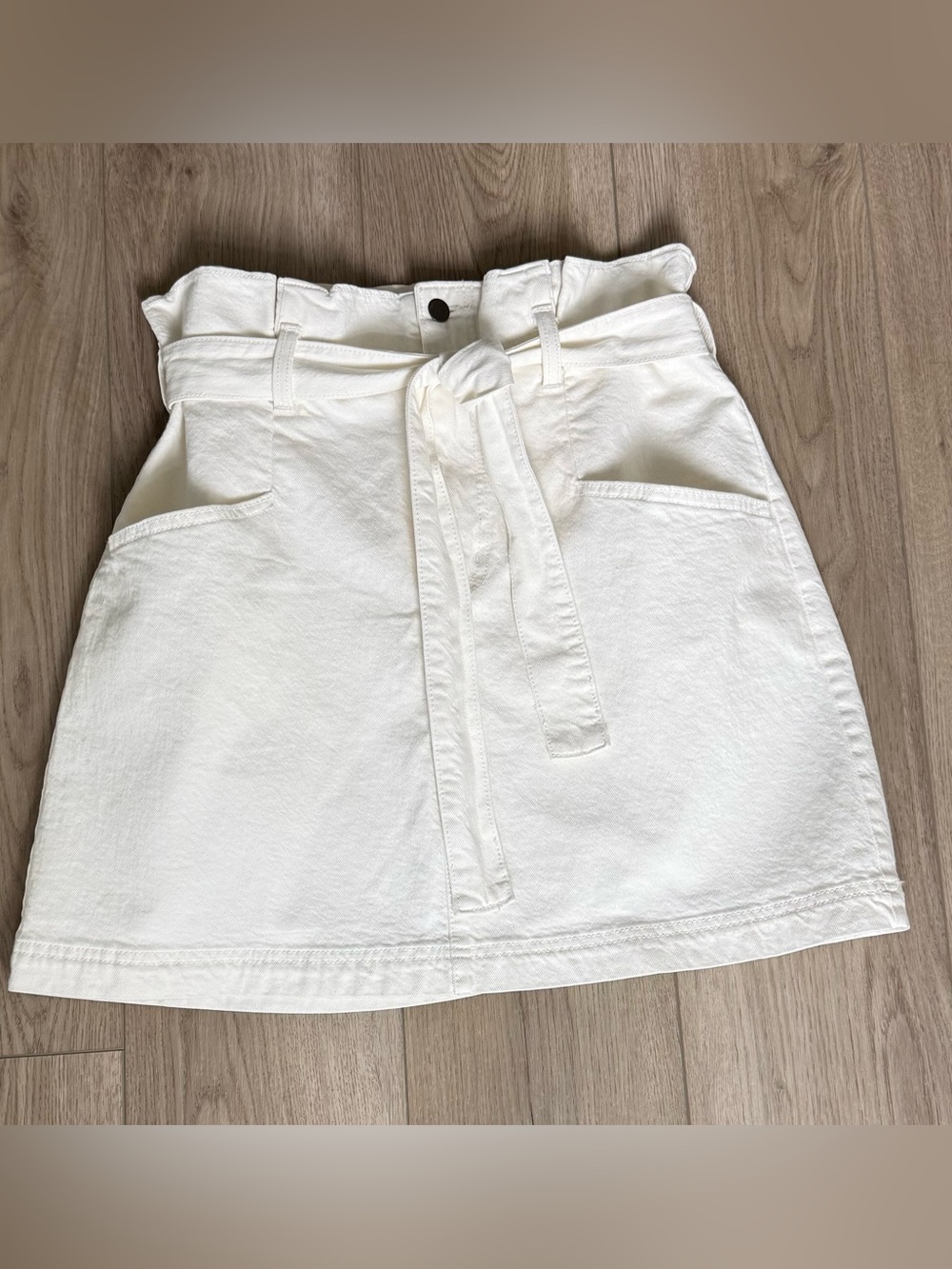 Universal Thread Off-White Denim Mini Skirt with Paperbag Waist and Tie Belt